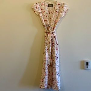 Reformation 100% Linen Midi Dress with Pockets, White/ Floral Print, US Size 4